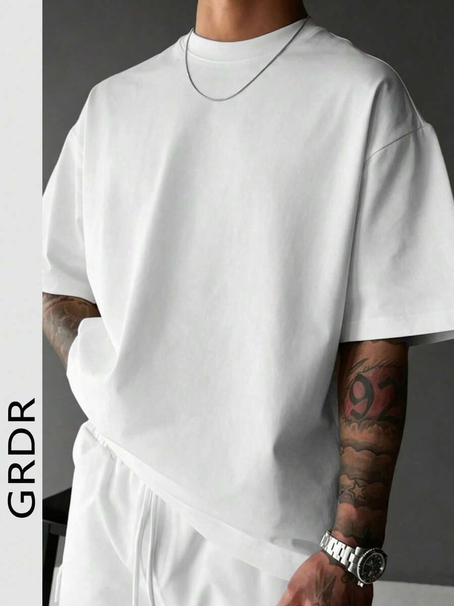 Camiseta de manga corta de unicolor para hombres GRDR, cómoda y transpirable para uso en verano - Blanco - Ver 1