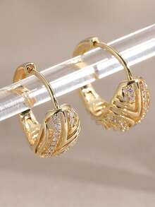 1 Pair Minimalist & Delicate Hollow Cubic Zirconia Inlaid Earrings, Suitable For Daily Wear And Vacation, A Perfect Surprise Gift For Her - Gold - View 8