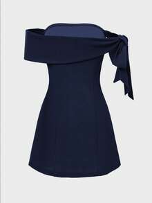 Đầm màu nâu kiểu dáng thanh lịch, trễ vai, eo cao, gợi cảm, phong cách thời trang Âu Mỹ, thích hợp cho tiệc tùng/hẹn hò, đầm mùa hè cho nữ. - Màu xanh hải quân - Xem 7