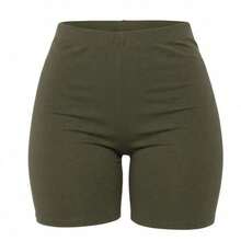 Short de Licra Mujer Cintura Alta Ajustado Stretch Deportivo Moda Fitness 2026 - Verde militar - Ver 3