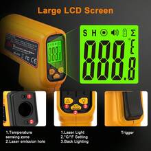 1支红外测温仪非接触式测温枪，-50-530℃宽量程，发射率可调，手持式热力温度测量工具，适用于家庭、工业、电子、DIY、暖通空调、汽车等领域。 - 彩色 - 查看 6