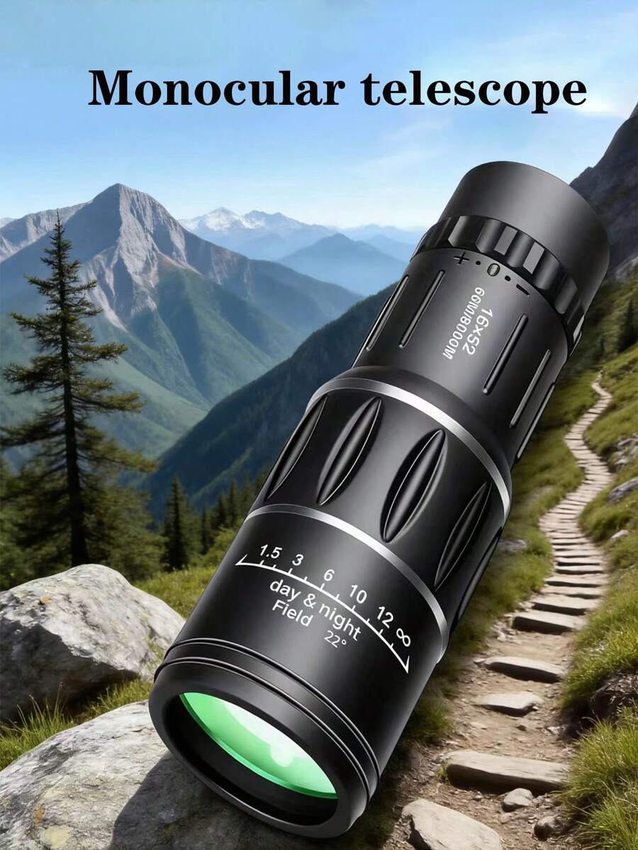 1件戶外手持單筒望遠鏡附手機支架，16x52高倍率高清望遠鏡，低光夜視，適合露營 - 彩色 - 查看 1