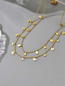 2 chiếc vòng cổ mặt dây chuyền hình bướm giọt nước bằng thép không gỉ kèm dây chuyền mạ vàng, vòng cổ quai xanh thời trang gợi cảm phù hợp cho phụ nữ đeo hàng ngày, đi nghỉ mát, dự tiệc, hẹn hò hoặc làm quà tặng. - Vàng - Xem 7