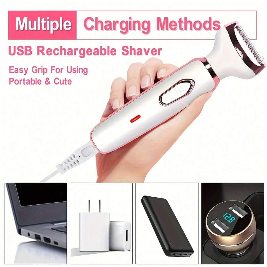 4-In-1 Rechargeable Women's Electric Shaver Set, Including Face, Nose, Leg And Underarm Electric Shaver, Women's Dry & Wet Painless Bikini Trimmer, Rechargeable And Portable