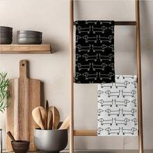 2条黑白涂鸦香肠狗图案厨房毛巾，可作洗碗布，乔迁礼物，朋友生日礼物，妈妈礼物 - 2件裝40*60cm - 查看 8