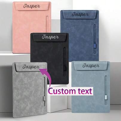Customized Text Logo Magnetic Loose-Leaf Binder A4 File Folder, Built-In Pen Holder, Customized Logo Leather Conference Pad Clipboard, Business Loose-Leaf Organizer, Magnetic Closure, Name Tag Style Label, Corporate Gift, Portable Writing Pad, Multi-Function Business Card Holder, Business Office Organizer, High-End Business Gift Customization