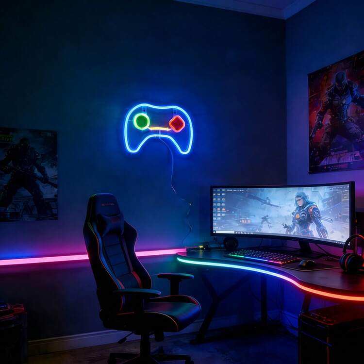 1pc LED Game Controller Neon Light Wall Decor, Battery/USB Powered Romantic Fairy Lamp, Home/Party/Gaming Room Decoration, Bedroom/Living Room Birthday Decor Colorful Light - Gamepad Neon Light - View 14
