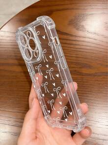 Cute Bow & Heart Design Transparent Phone Case, With Shock-Proof Edges, Compatible With IPhone 17/17Pro/17ProMax/16/16Pro/16ProMax/14/15/16/16 Pro Max/12 Pro/11/Xr/Xs/7/8 Plus - Durable TPU Material Protective Cover - White - View 6