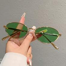 European And American Women's Light Luxury Fashionable Metal Frame With A High-End Feel, Street Photography Oval Frame Retro Men's And Women's, Lightweight And Fashionable, Suitable For Parties And Leisure Outings - 藍色 - 查看 6