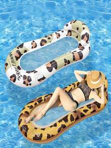 1件充气躺椅，豹纹和奶牛纹元素，带枕头，适用于水上、游泳池、沙滩、主题派对，充气水上漂浮物，泳池漂浮座椅，充气泵需另行购买。 - 豹紋躺椅 - 查看 2