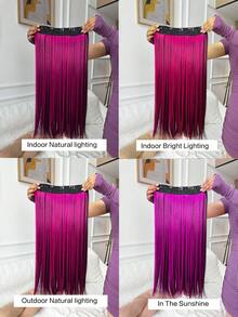 Extensiones de cabello sintético de 24 pulgadas de un solo tono, estilo liso y rizado, postizos con clip para mujeres - Dos Tonos - Ver 7