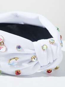 1pc Solid Color Fabric Easter Element Hair Hoop, Korean Style Minimalist Faux Pearl Rabbit Decor Accessory, Sweet & Cute Holiday Essential Hair Band, Versatile Easter Festival Matching Hair Accessory Hair Band,Summer,Travel - FG12-white Carrot Rabbit - View 3