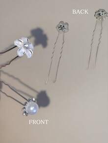 20个U型发夹，珍珠花朵水钻发夹，欧美新娘发饰 - 彩色 - 查看 6