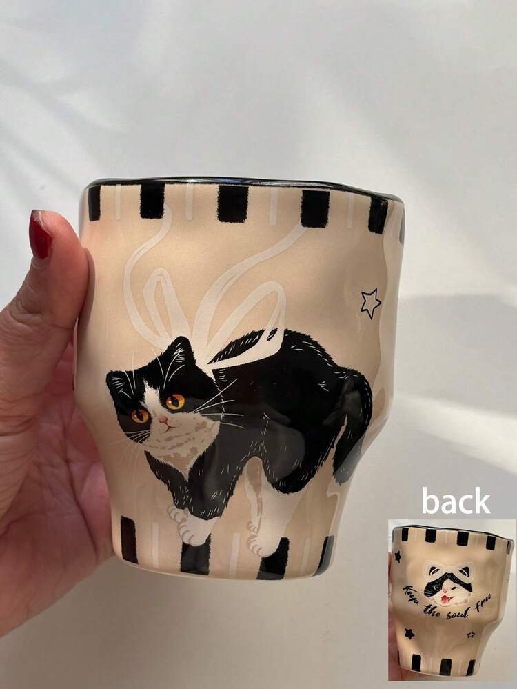 290毫升复古手工苹果小狗陶瓷杯，防滑杯，咖啡杯，拿铁杯，家用下午茶杯，节日礼物叠放杯，优雅法式花卉杯，牛奶杯，马克杯 - 彩色 - 查看 15