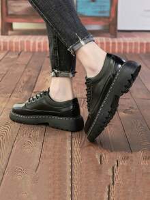 New Fashionable Lace-Up Casual Leather Shoes, Stylish Black Dress Shoes For Teenagers And Young Men - Black - View 6