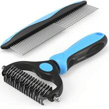 2-In-1 Pet Grooming Brush & Deshedding Tool - Stainless Steel Undercoat Rake For Removing Mats And Loose Hair - Essential Pet Care Tool To Keep Coat Healthy, Ergonomic Handle, Reusable To Prevent Overheating And Skin Irritation In Summer - Multicolor - View 4