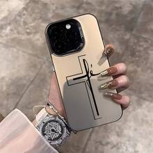 1pc Personalized Cross Pattern Shockproof Protective Phone Case, Suitable For IPhone 17/16 Pro Max/15/14 Plus/13/12/11 - Multicolor - View 3