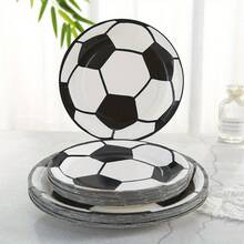 10/50件套白色足球主题派对餐具套装，7/9英寸一次性足球主题纸盘、纸杯和餐巾纸，足球主题派对用品 - 查看 2