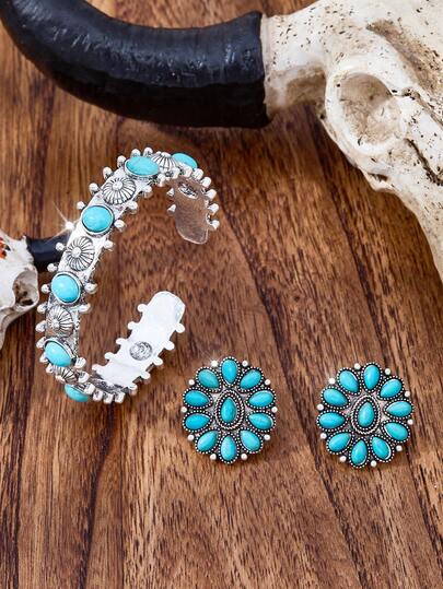 LUMIDIYA 复古西部绿松石首饰套装，南瓜图案绿松石手链，波西米亚风女士首饰套装，适合日常舞会、派对和节日装扮。时尚牛仔女郎的服饰和配饰。赶紧把它们放回你的首饰盒吧！