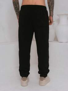 Men's Fleece Sweatpants / Zippered Pockets / Elastic Waistband - Black - View 3