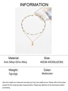 1pc Versatile Multi-Layer Turquoise Handmade Chain Necklace, Fashion Metal Seashell Pendant Choker Necklace, Suitable For Daily Wear, Beach Vacation, Adjustable Chain Length And Bead Quantity - Multicolor - View 5