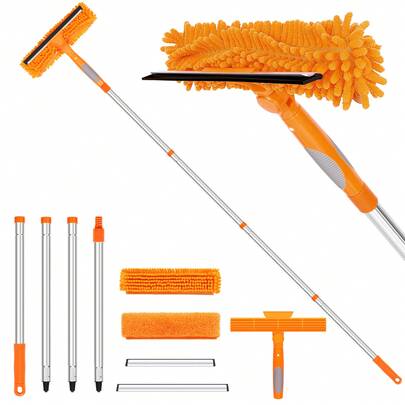طقم تنظيف النوافذ المحترف بطول 67 بوصة، أداة تنظيف نوافذ 2 في 1 مع رأس قابل للدوران، منظف زجاج السيارة، أداة تنظيف الزجاج، معدات تنظيف النوافذ، يشمل 4 قضبان قابلة للتمديد، 2 وسادة من الميكروفيبر والشينيل قابلة لإعادة الاستخدام، قابلة للغسل في الغسالة، شفرات مكشطة قابلة للاستبدال بأحجام مختلفة