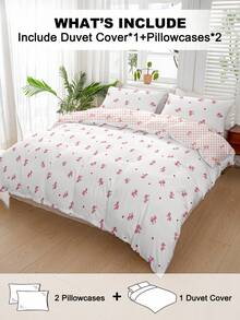 2/3件套被套组，粉色蝴蝶结床上用品套装，甜美少女风卧室装饰，亲肤舒适，柔软舒适，印花图案，水洗超细纤维被套，透气防尘防滑，轻盈丝滑，四季皆宜，适用于单人/双人/特大号床，包含1件被套和2/1件枕套，完美的节日礼物，秋季装饰，房间装饰 - 彩色 - 查看 2