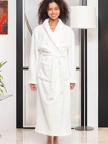 1pc Women's Plush Soft Robe, Cozy Warm Bathrobe, Thick Kimono Robe, Sleepwear - Multicolor - View 10