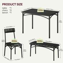 Juego de mesa para comedor para 4 personas con sillas tapizadas y banco, juego de mesa rectangular para cocina, ideal para espacios pequeños, apartamento, estudio o rincón de desayuno - Negro - Ver 6