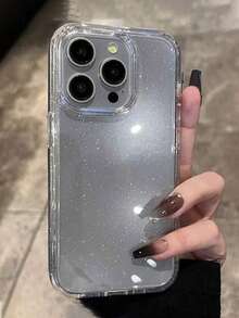Sequins,Rhinestone 1pc Minimalist Shockproof Thick Glitter Phone Case, Suitable Compatible With Iphone 17/17 Pro/17 Pro Max/16 Pro Max/16/16 Pro/16 Plus/15/15 Pro Max/15 Plus 15 Pro/14 Pro Max/14 Pro/14/13 Pro Max/13/13 Pro/13 Pro Max/12/12 Pro Max/12 Pro/11/11 Pro Max/11 Pro Soft Cover - Transparent Glitter - Thickened at the Four Corners - View 3