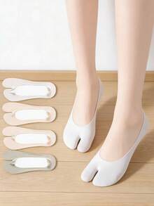 1/3/5双装夏季新款女士两趾袜，夏季低帮隐形分趾船袜，防滑，可搭配猪蹄鞋 - 彩色 - 查看 1