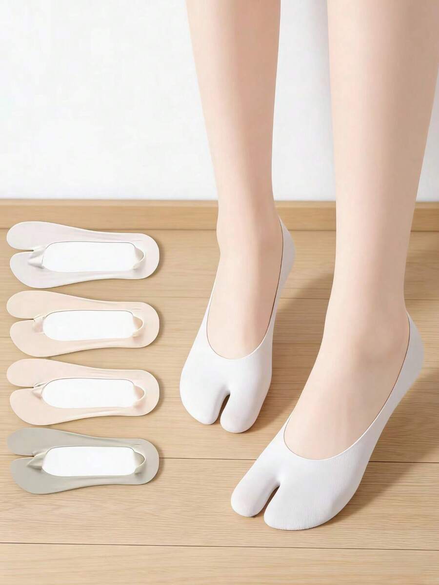 1/3/5双装夏季新款女士两趾袜，夏季低帮隐形分趾船袜，防滑，可搭配猪蹄鞋 - 彩色 - 查看 1