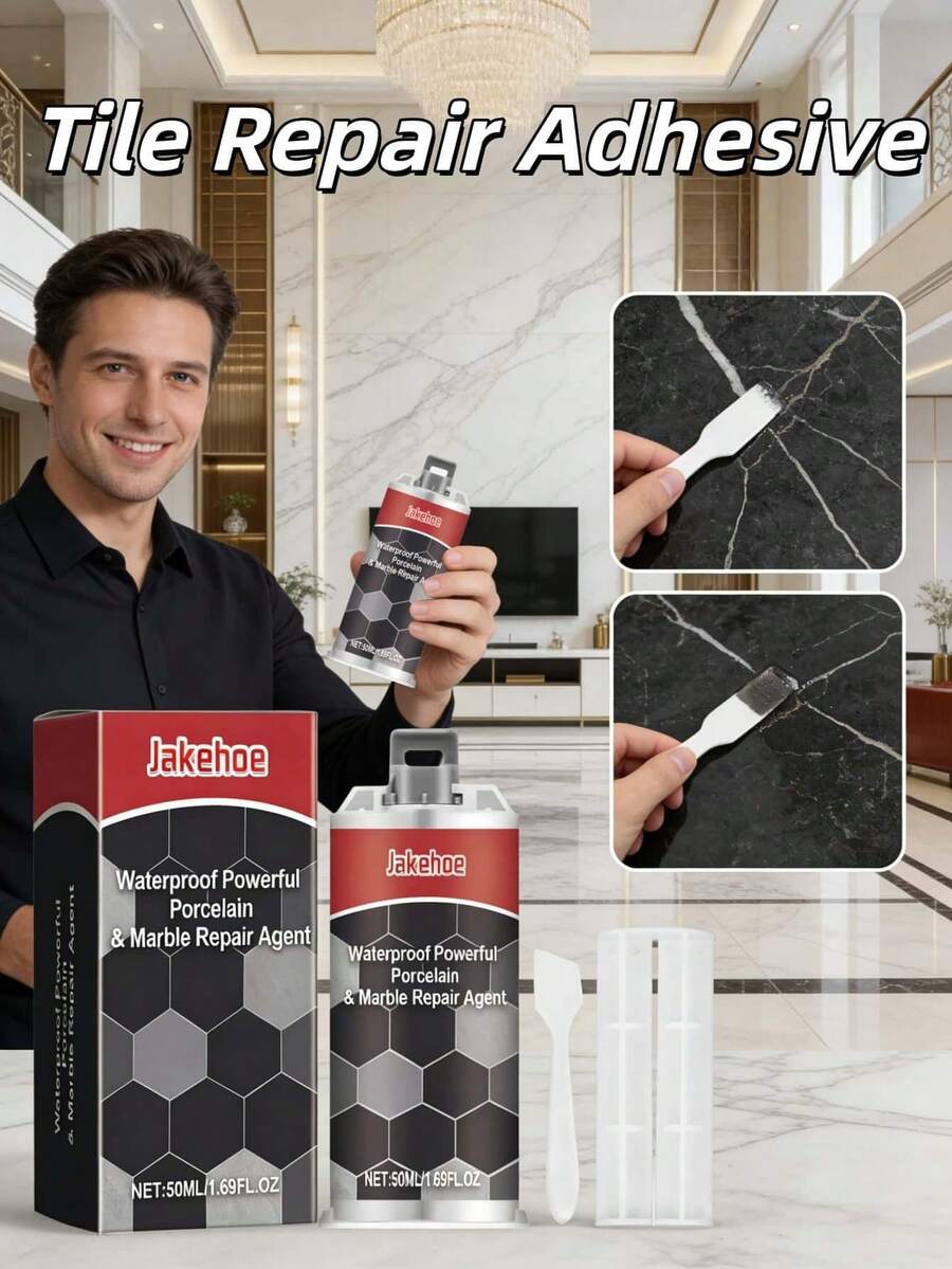 jakehoe Adhesivo de reparación de azulejos de cerámica - Azulejos de baño, azulejos de piso, mármol Adhesivo impermeable de reparación AB. Este adhesivo de reparación de azulejos de cerámica para el hogar está diseñado especialmente para azulejos de baño, azulejos de piso, mármol y varios materiales de piedra. Puede reparar fácilmente problemas comunes como grietas en los azulejos, astillas, daños en los bordes y desprendimiento.
