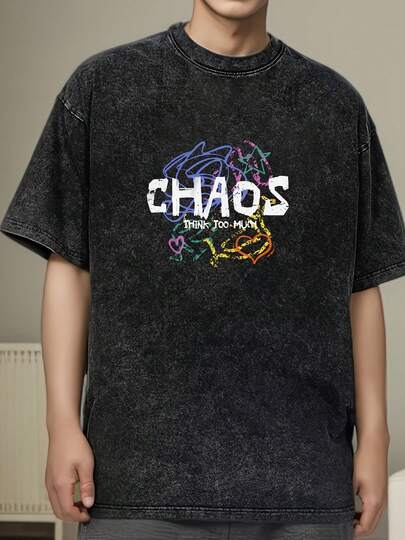 Chaos Oversized Cotton Solid Drop Shoulder Shirts Men Vintage Streetwear Basic Tees Baggy Hop Unisex Tops Wash Tshirt