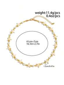 1pc Bohemian Style Starfish & Pearl Necklace, Retro Fashion Beaded Necklace For Men - 多色的 - 查看 9