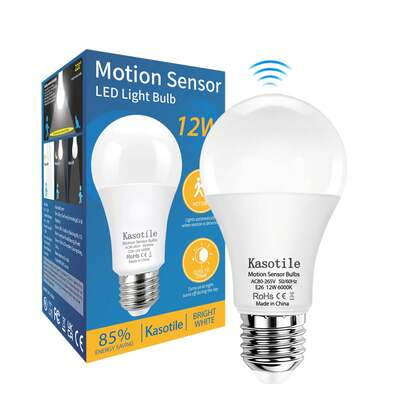 12W A21 感应灯泡（相当于 100W 白炽灯），日光色，E26 灯座 - 适用于室内、门廊、车库、车道 - 自动开关（1100 流明，1 个装）