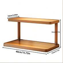 Coffee Station Organizer, Double Layer Desk Organizers, Bamboo Home Coffee Mug Display Rack, Countertop Shelf, For Dormitory, Kitchen, Office - Brown - View 2