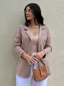 Women's Blazer Max Long Coat Formal Suit Tailoring Elegant Formal Overcoat - 裸體 - 查看 6