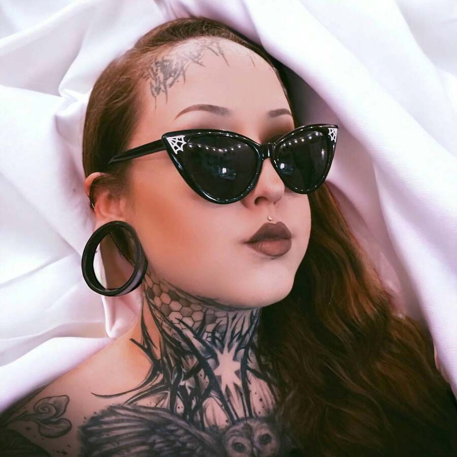 2025  Gothic Full-Frame Cat-Eye Sunglasses PC UV Protection Sun Glasses For Outdoor Travel Unisex - 黑色蜘蛛網眼鏡 - 查看 1