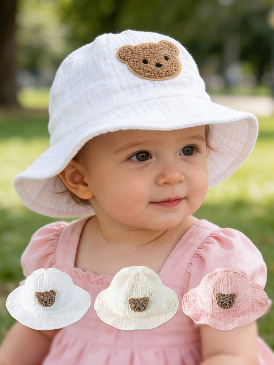 1顶可爱小熊刺绣防晒儿童渔夫帽，男女童通用 - 1PC - 查看 1