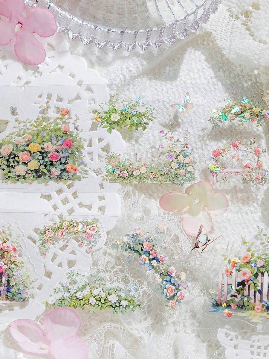 CANDY POETRY 1卷2米植物花卉图案和纸胶带,创意美学贴纸,DIY装饰剪贴簿工艺用品,节日礼物,个性化剪贴簿学习文具 - 薄荷綠 - 查看 1