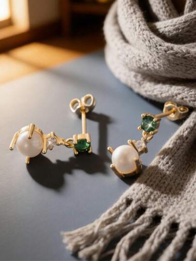 1 Pair S925 Sterling Silver Pearl & Zirconia Tassel Earrings, Versatile For Commute, Dating, Party Wear