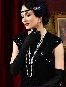 White Pearl Long Women's Pearl Necklace Party Pearl Necklace Multi-Layer Bracelet Party Gift Water Drop Embedded Separator Three-Layer Pearl Party Bracelet - White - View 5