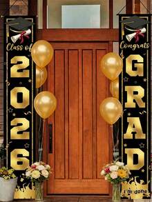 2pcs 2026 Graduation Door Banner, Congratulations Graduates Door Sign 30*180cm Polyester Metallic Gold Hanging Decoration For Indoor/Outdoor Wall, 2026 High School/University Graduation Party Supplies - 002 - View 13