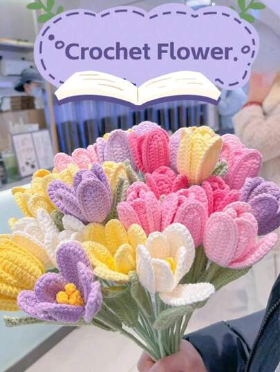 1/3 Pcs Crochet Tulip, Home Decor Flower Bouquet, DIY Bouquet Accessory, Handmade Mother's Day Flower Gift, Thanksgiving Gift, Living Room Bedroom Decor, Valentine's Day Gift, Teacher's Day Gift, Birthday Graduation Gift