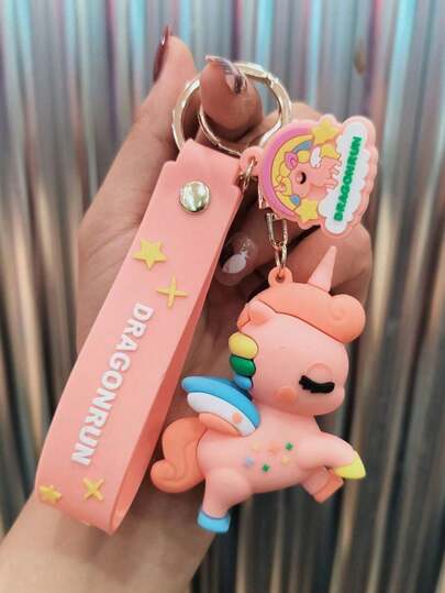 Magical Rainbow Unicorn Keychain 3D Soft Rubber Cute Colorful Pony Pendant Bag Accessory Kids Birthday Gift