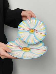 1 pieza/2 piezas/4 piezas Platos de postre asimétricos pintados a mano, platos de servir cerámicos minimalistas y bohemios con diseños florales, 6 pulgadas de diámetro, multipack para aperitivos, frutas, pasteles, dulces de Halloween, golosinas navideñas, merienda con café en el hogar - Multicolor - Ver 4