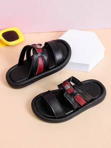 1 par de zapatillas planas sin cordones unisex, sandalias de moda para niños con suela blanda y antideslizante, adecuadas para el verano - Negro - Ver 2