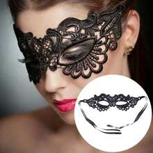 1pc Women's Role Play Eye Mask, Halloween Eye Makeup, Couple Party Masquerade Ball Blindfold Accessory, Eye Mask With Necklace Set - Black - View 4