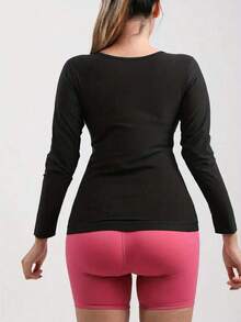 Sports Outdoor 1pc Women's Long Sleeve Body Shaper Sweatshirt With Tummy Control And Waist Support, Waist Trainer Corset Gym Accessories Spring - 藍色 - 查看 3